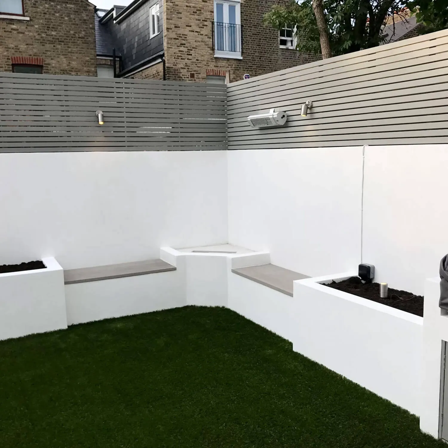 grey and white seating area