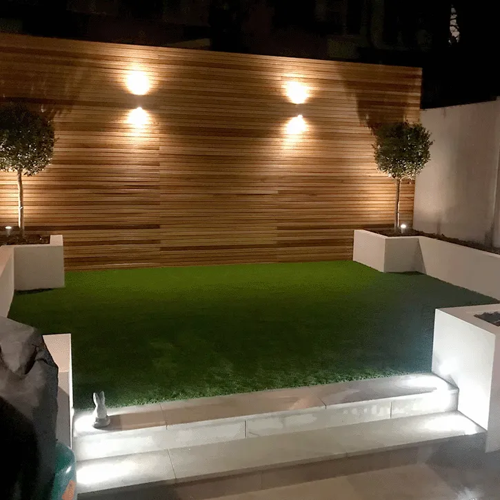 night view of back garden