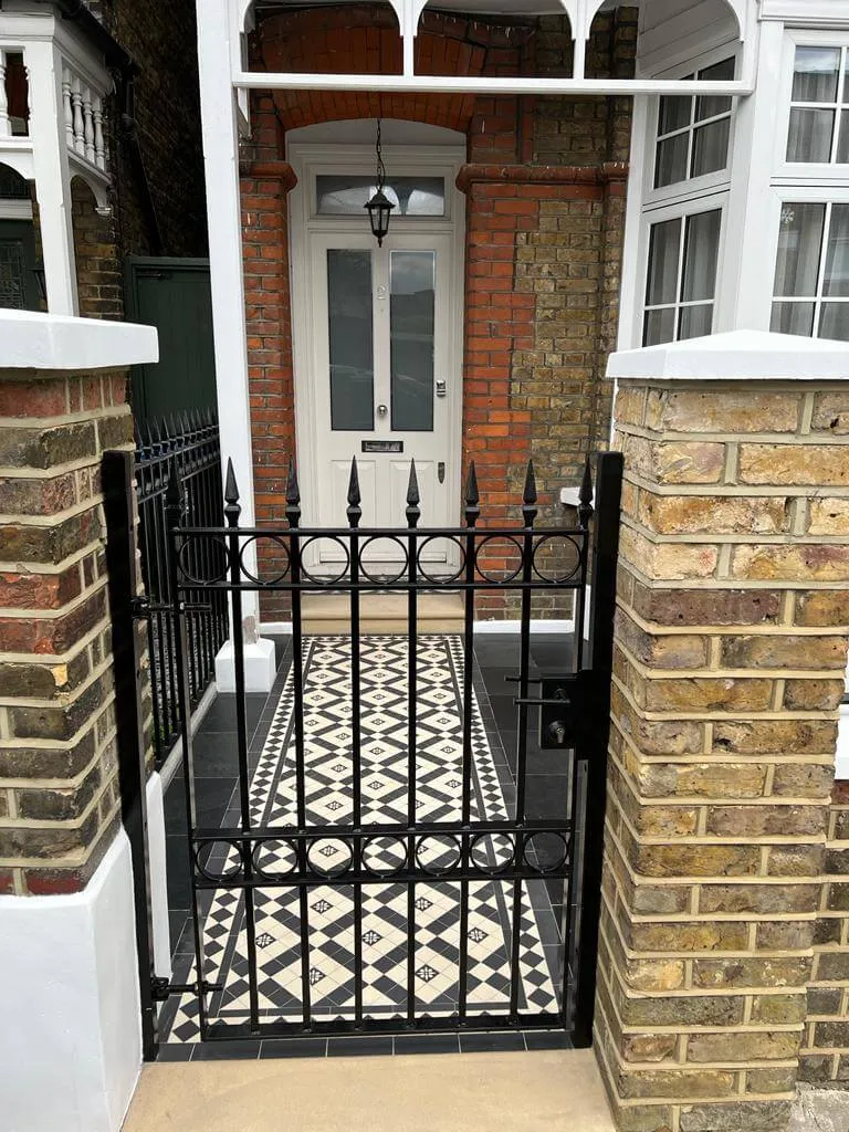 front gate with Victorian tiles 