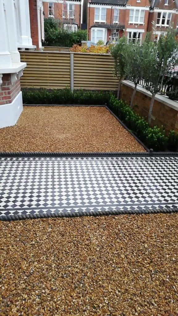 Victorian tiles  around resin patio